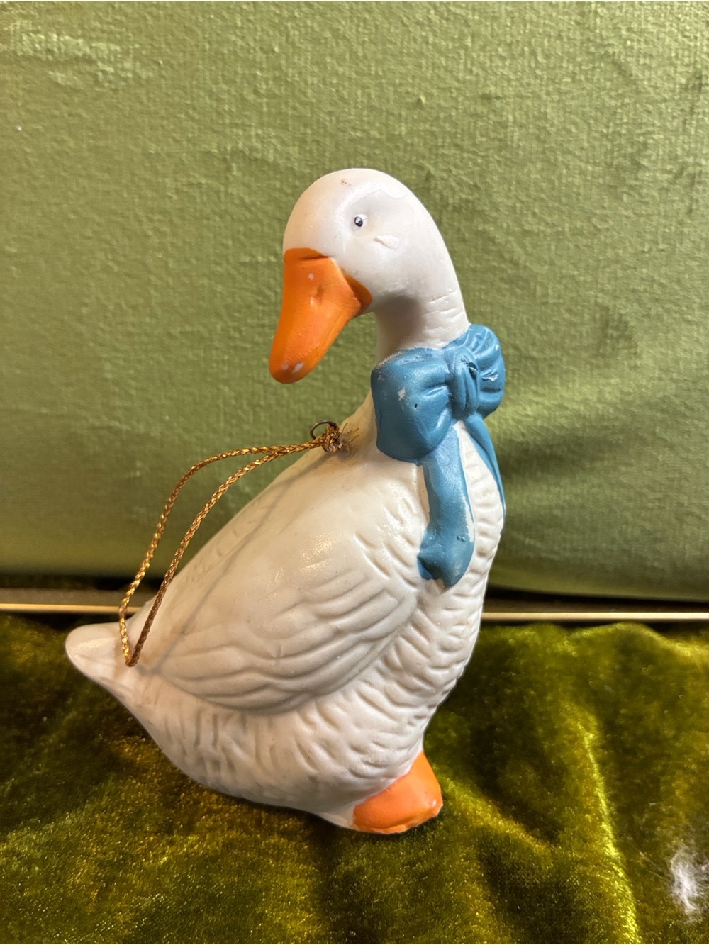 White Goose Holiday Ornament with Blue Bow